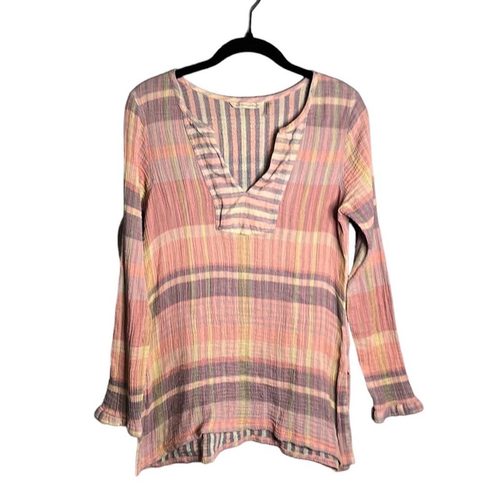 Soft Surroundings Pink Striped Long Sleeve Tunic Size Small